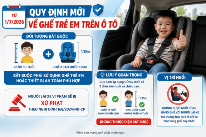 Luật quy định về ghế trẻ em trên ô tô có hiệu lực từ 1/7/2026