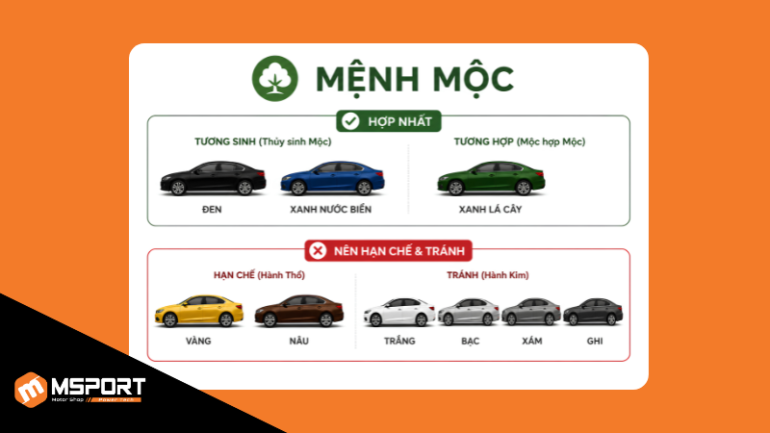 Bảng màu ngũ hành tương sinh, tương hợp, tương khắc với người mệnh Mộc
