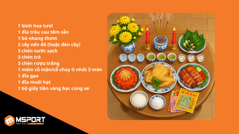 Mâm lễ vật cúng xe cơ bản, tối thiểu