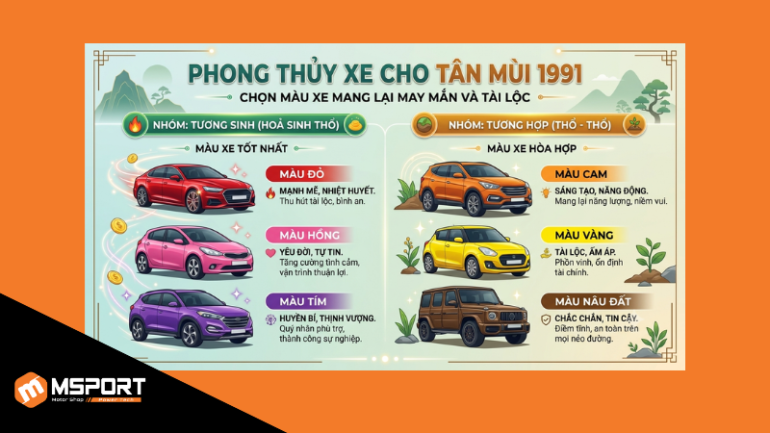 Màu xe tương sinh và tương hợp với nam nữ tuổi Tân Mùi 1991