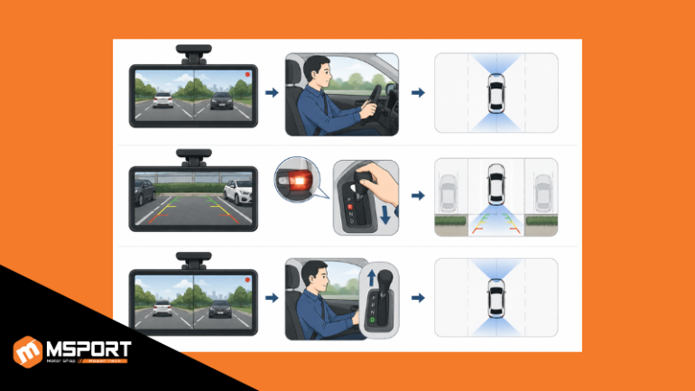 Cách camera hành trình tích hợp cam lùi hoạt động